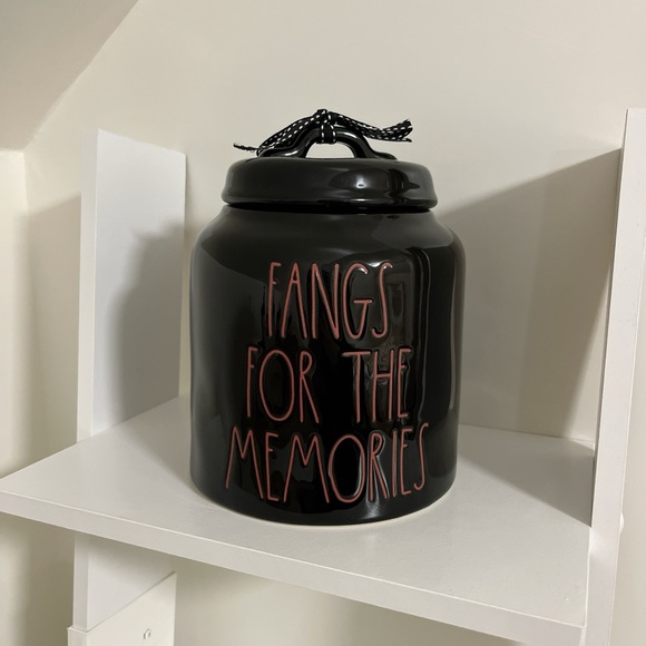 Rae Dunn Fangs For The Memories Halloween Black Ceramic Canister Candy Jar - Picture 1 of 7